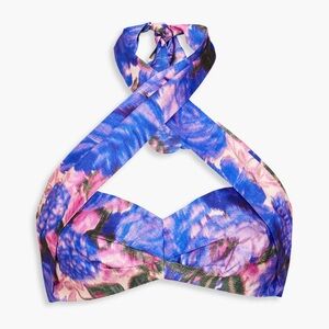 ZIMMERMANN Floral-print silk halterneck bra cropped top